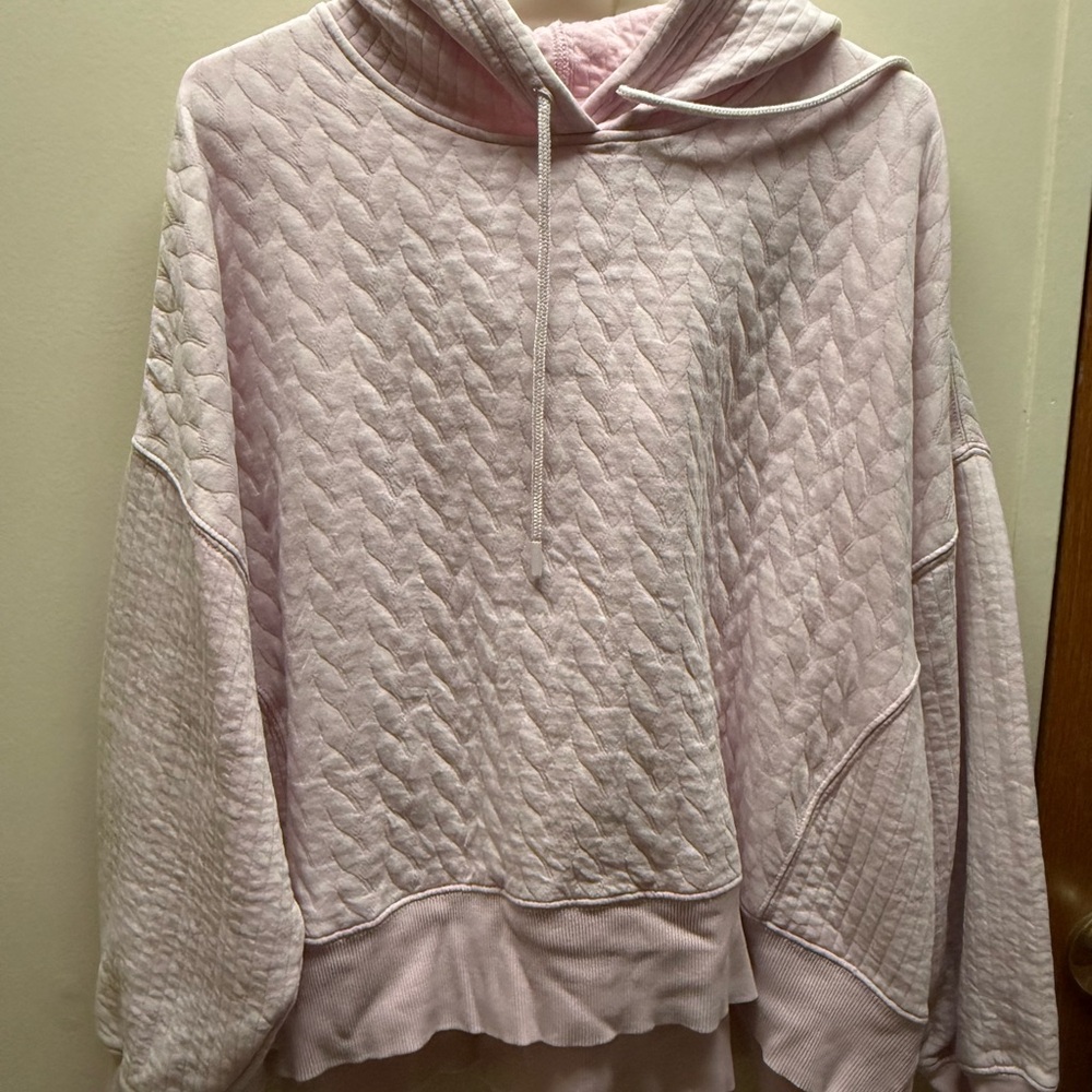 Light Pink Quilted Hoodie Sweatshirt - Women